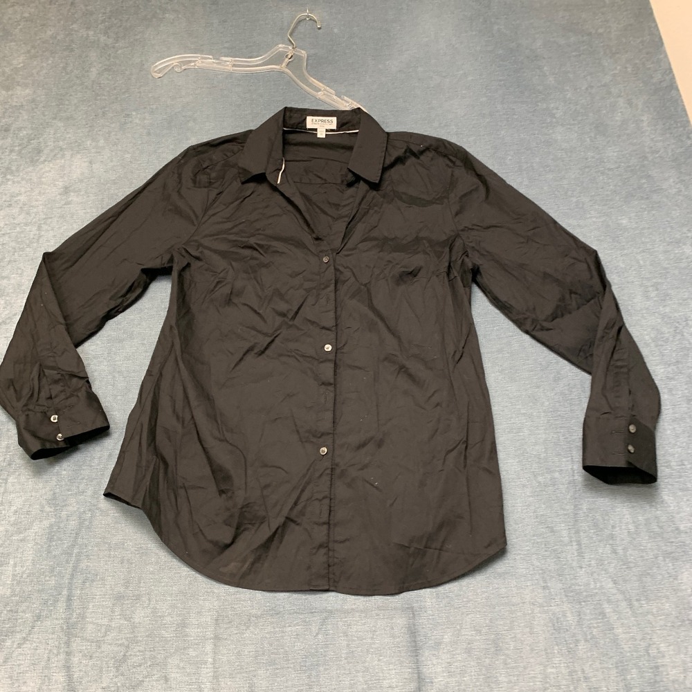 Express Ultimate Essential Fitted Shirt Womens XL Black Long Sleeve Button Up